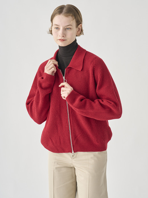 ［Eco Cashmere］カシミヤ混　襟付きジップアップリブニットジャケット | DISLEY | 7G 詳細画像 VERMILLION 10