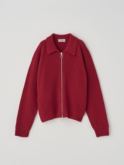 ［Eco Cashmere］カシミヤ混　襟付きジップアップリブニットジャケット | DISLEY | 7G 詳細画像 VERMILLION 2