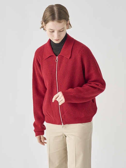 ［Eco Cashmere］カシミヤ混　襟付きジップアップリブニットジャケット | DISLEY | 7G 詳細画像 VERMILLION 3