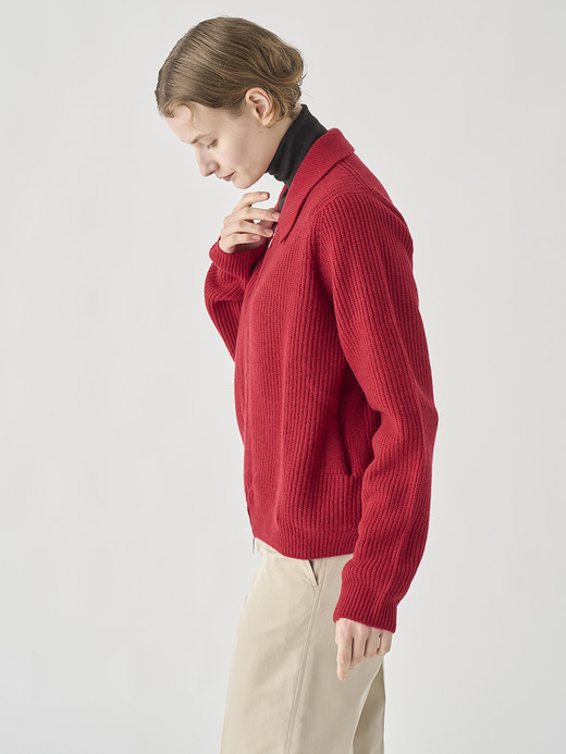 ［Eco Cashmere］カシミヤ混　襟付きジップアップリブニットジャケット | DISLEY | 7G 詳細画像 VERMILLION 4