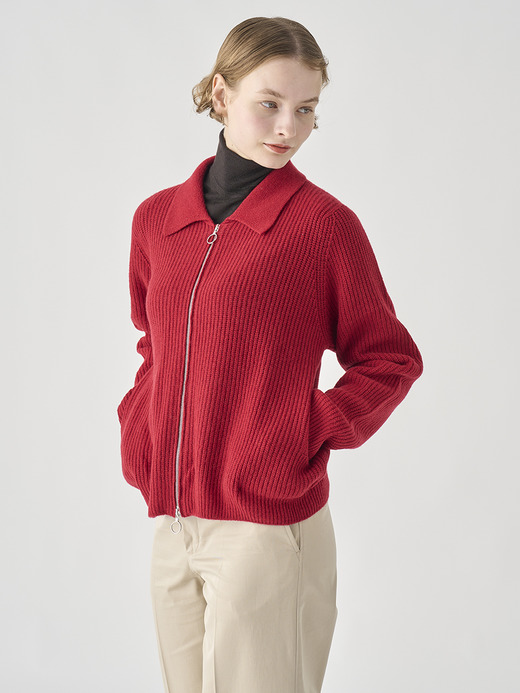 ［Eco Cashmere］カシミヤ混　襟付きジップアップリブニットジャケット | DISLEY | 7G 詳細画像 VERMILLION 6