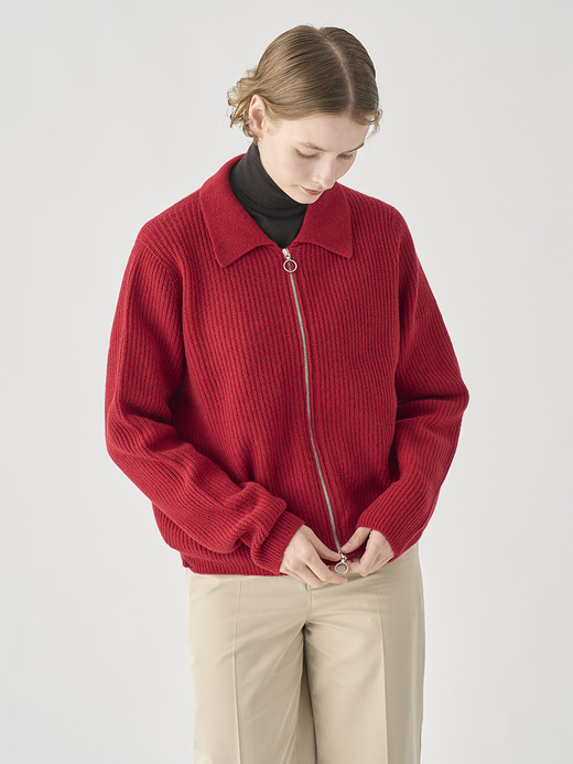 ［Eco Cashmere］カシミヤ混　襟付きジップアップリブニットジャケット | DISLEY | 7G 詳細画像 VERMILLION 8