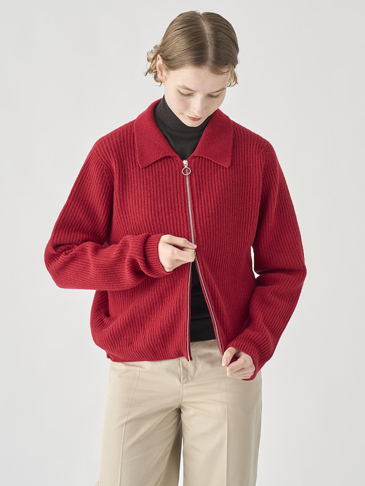 ［Eco Cashmere］カシミヤ混　襟付きジップアップリブニットジャケット | DISLEY | 7G 詳細画像 VERMILLION 9