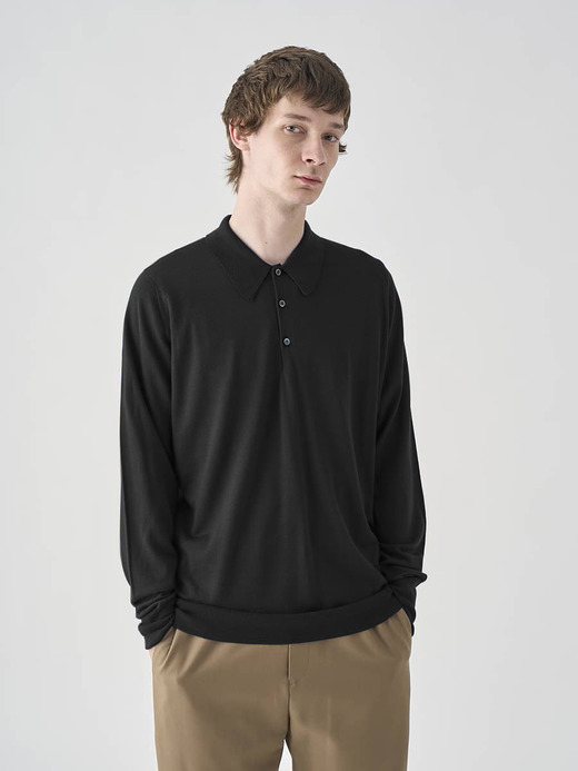 クラシック長袖ニットポロシャツ | DORSET | 30G EASY FIT 詳細画像 BLACK 1