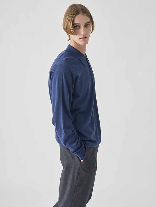 クラシック長袖ニットポロシャツ | DORSET | 30G EASY FIT 詳細画像 HEMINGWAY BLUE 5
