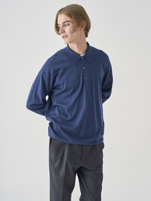 クラシック長袖ニットポロシャツ | DORSET | 30G EASY FIT 詳細画像 HEMINGWAY BLUE 6