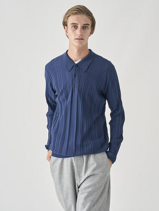 ランダムリブ長袖ニットポロシャツ | FLINN | 30G EASY FIT