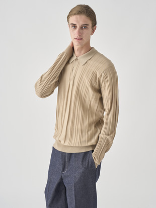 ランダムリブ長袖ニットポロシャツ | FLINN | 30G EASY FIT