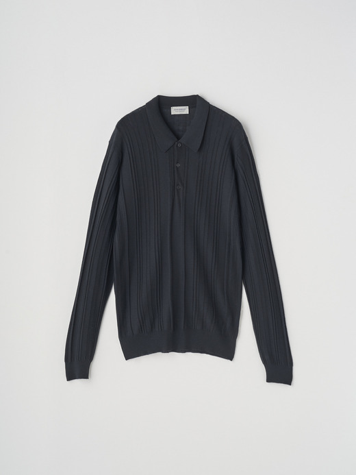 ランダムリブ長袖ニットポロシャツ | FLINN | 30G EASY FIT 詳細画像 BLACK 1