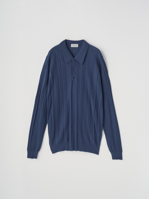 ランダムリブ長袖ニットポロシャツ | FLINN | 30G EASY FIT 詳細画像 HEMINGWAY BLUE 2