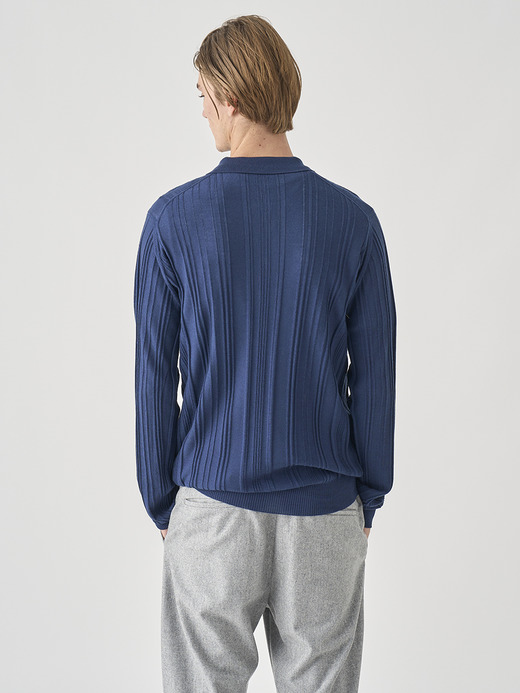 ランダムリブ長袖ニットポロシャツ | FLINN | 30G EASY FIT 詳細画像 HEMINGWAY BLUE 5