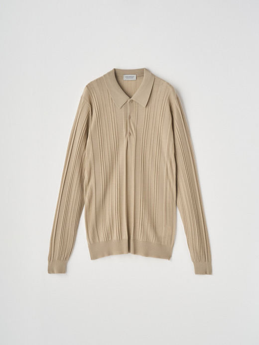 ランダムリブ長袖ニットポロシャツ | FLINN | 30G EASY FIT 詳細画像 KAFKA BEIGE 2