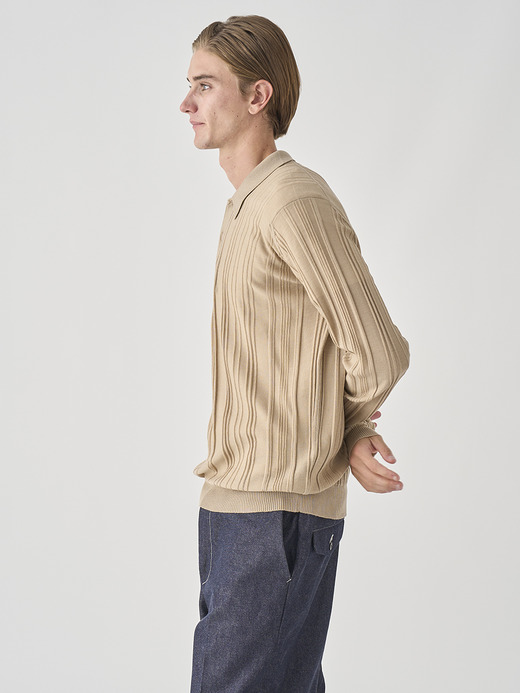 ランダムリブ長袖ニットポロシャツ | FLINN | 30G EASY FIT 詳細画像 KAFKA BEIGE 4