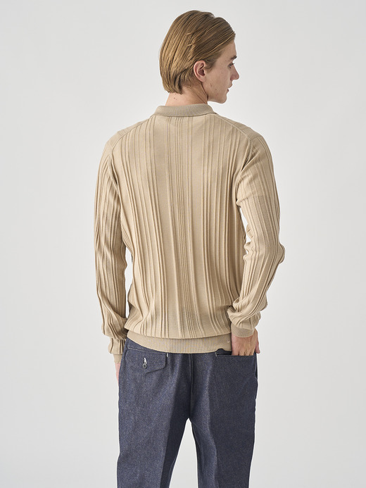 ランダムリブ長袖ニットポロシャツ | FLINN | 30G EASY FIT 詳細画像 KAFKA BEIGE 5
