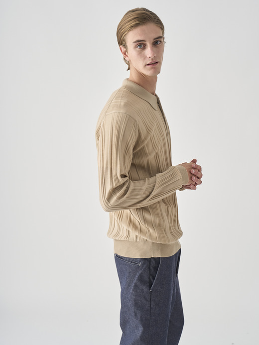 ランダムリブ長袖ニットポロシャツ | FLINN | 30G EASY FIT 詳細画像 KAFKA BEIGE 6