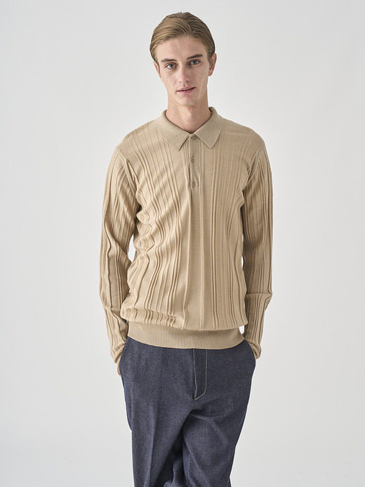 ランダムリブ長袖ニットポロシャツ | FLINN | 30G EASY FIT 詳細画像 KAFKA BEIGE 7