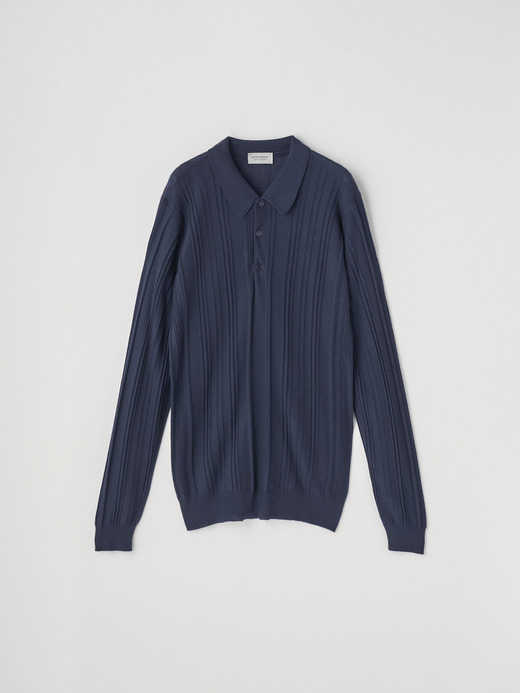 ランダムリブ長袖ニットポロシャツ | FLINN | 30G EASY FIT 詳細画像 MIDNIGHT 1