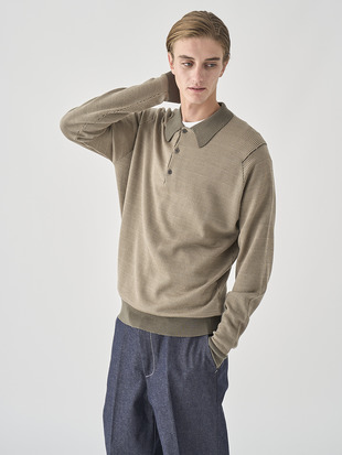ジャガード柄 長袖ニットポロシャツ | HERBIE | 30G EASY FIT