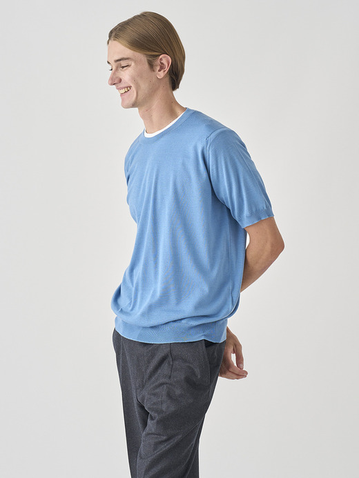 [Anglo Indian Gauze] クルーネックニットＴシャツ | HILCOTE | 30G EASY FIT 詳細画像 AZUL 3