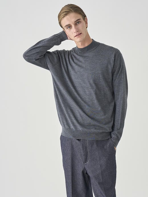 モックネック長袖ニットプルオーバー | KILDAY | 30G MODERN FIT 詳細画像 CHARCOAL 2