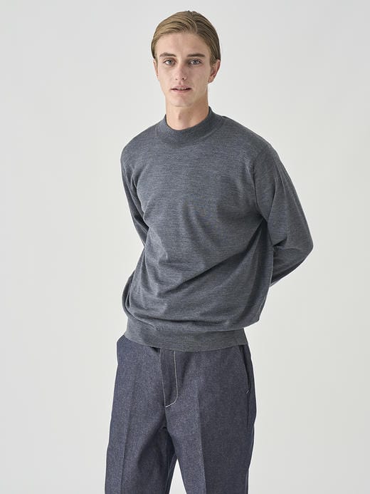 モックネック長袖ニットプルオーバー | KILDAY | 30G MODERN FIT 詳細画像 CHARCOAL 3