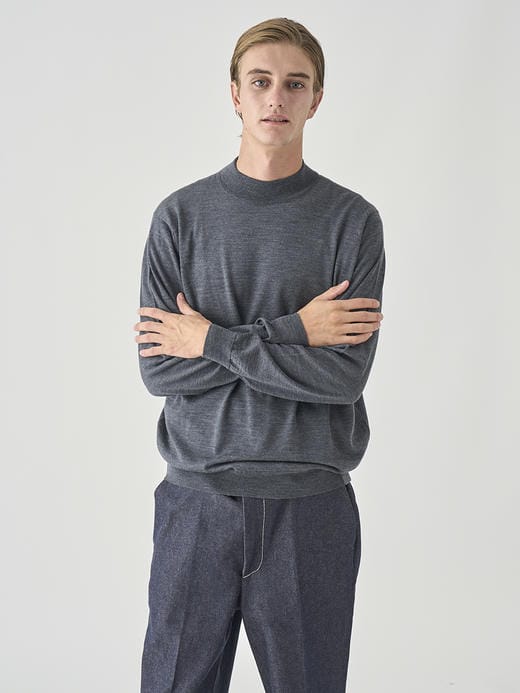 モックネック長袖ニットプルオーバー | KILDAY | 30G MODERN FIT 詳細画像 CHARCOAL 6