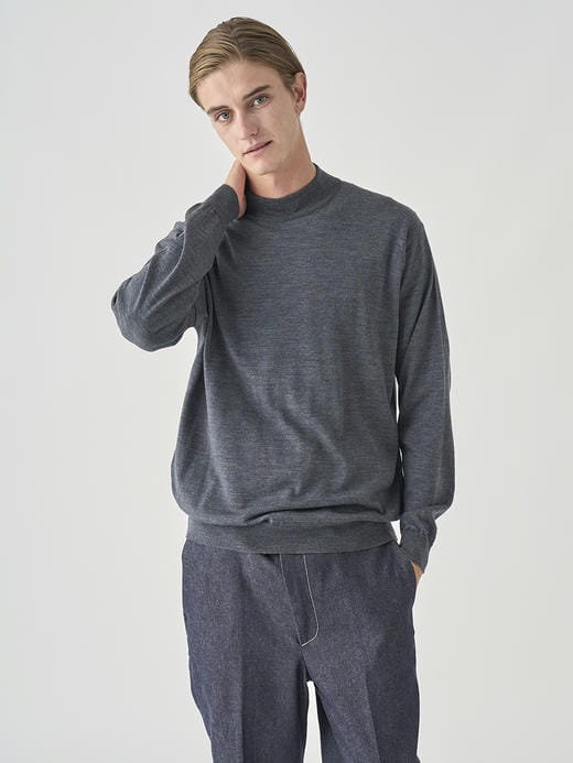 モックネック長袖ニットプルオーバー | KILDAY | 30G MODERN FIT 詳細画像 CHARCOAL 7