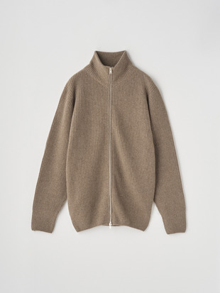 ［Eco Cashmere］カシミヤ混 フルジップスタンドネック長袖ドライバーズニットジャケット | MALLAM | 7G