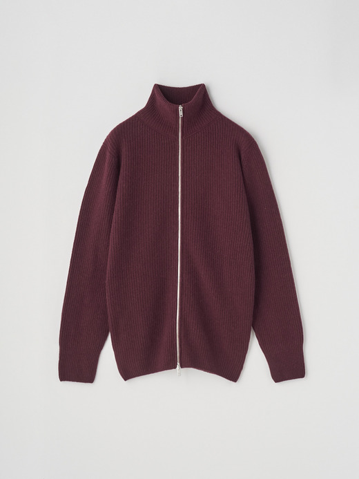 ［Eco Cashmere］カシミヤ混 フルジップスタンドネック長袖ドライバーズニットジャケット | MALLAM | 7G 詳細画像 CHICORY 1