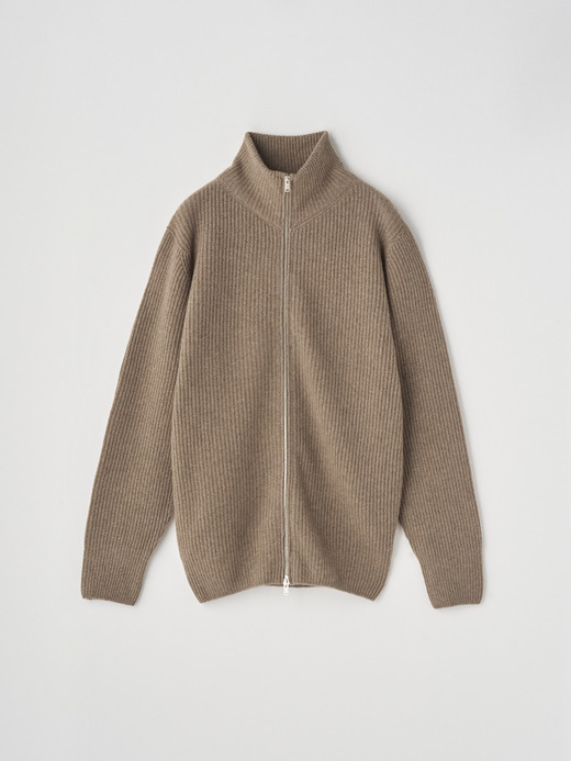 ［Eco Cashmere］カシミヤ混 フルジップスタンドネック長袖ドライバーズニットジャケット | MALLAM | 7G 詳細画像 MUSHROOM 1