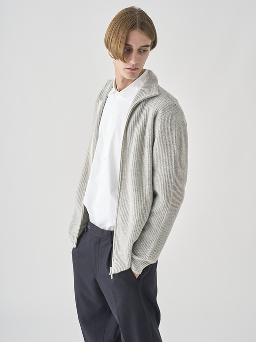 ［Eco Cashmere］カシミヤ混 フルジップスタンドネック長袖ドライバーズニットジャケット | MALLAM | 7G 詳細画像 POLAR 10