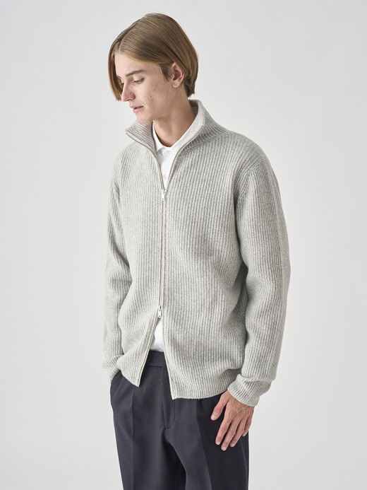 ［Eco Cashmere］カシミヤ混 フルジップスタンドネック長袖ドライバーズニットジャケット | MALLAM | 7G 詳細画像 POLAR 3