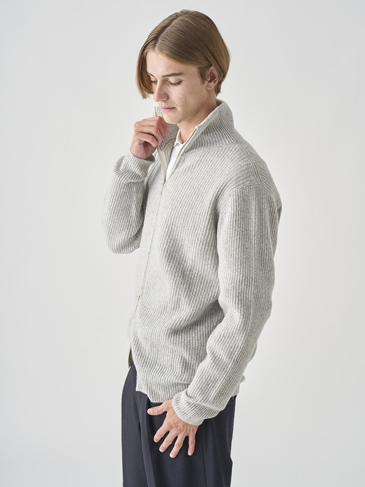 ［Eco Cashmere］カシミヤ混 フルジップスタンドネック長袖ドライバーズニットジャケット | MALLAM | 7G 詳細画像 POLAR 6