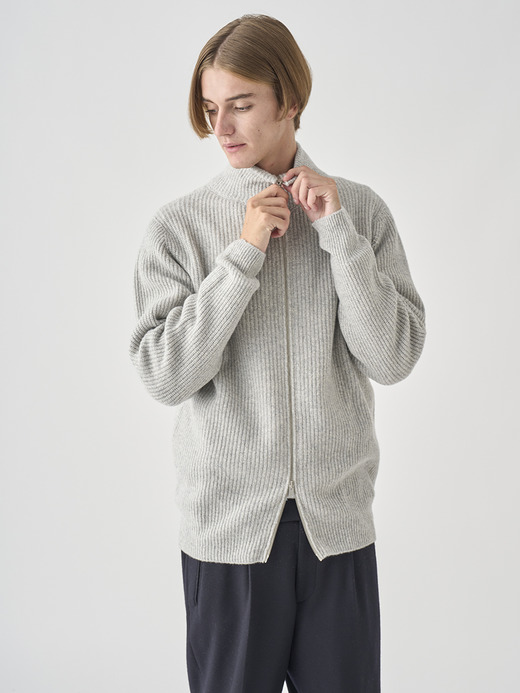 ［Eco Cashmere］カシミヤ混 フルジップスタンドネック長袖ドライバーズニットジャケット | MALLAM | 7G 詳細画像 POLAR 8