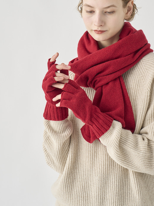 ［Eco Cashmere］カシミヤ混 フィンガーレスニットグローブ | MIST | 5G 詳細画像 VERMILLION 1