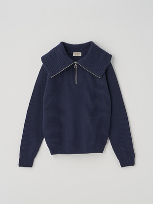 ［Eco Cashmere］カシミヤ混 ハーフジップ ビッグカラー長袖ニットプルオーバー | NEWRY | 7G
