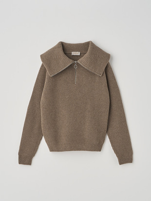 ［Eco Cashmere］カシミヤ混 ハーフジップ ビッグカラー長袖ニットプルオーバー | NEWRY | 7G