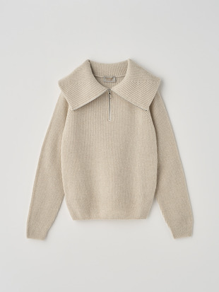 ［Eco Cashmere］カシミヤ混 ハーフジップ ビッグカラー長袖ニットプルオーバー | NEWRY | 7G