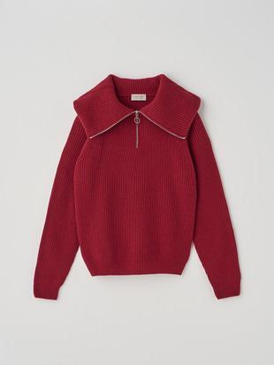 ［Eco Cashmere］カシミヤ混 ハーフジップ ビッグカラー長袖ニットプルオーバー | NEWRY | 7G