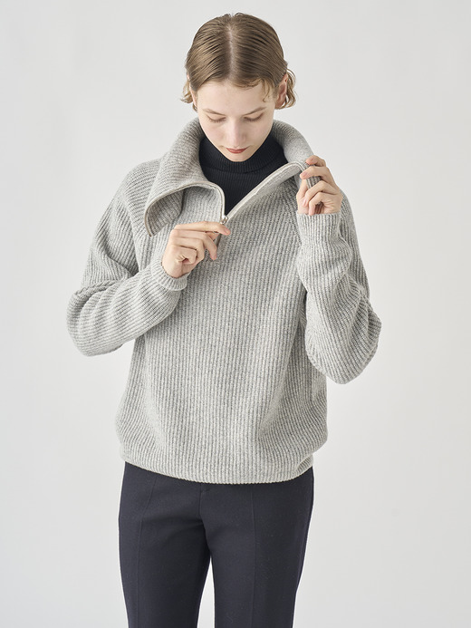 ［Eco Cashmere］カシミヤ混 ハーフジップ ビッグカラー長袖ニットプルオーバー | NEWRY | 7G 詳細画像 POLAR 10