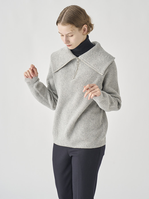 ［Eco Cashmere］カシミヤ混 ハーフジップ ビッグカラー長袖ニットプルオーバー | NEWRY | 7G 詳細画像 POLAR 3