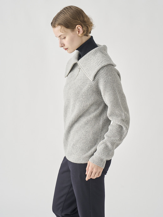 ［Eco Cashmere］カシミヤ混 ハーフジップ ビッグカラー長袖ニットプルオーバー | NEWRY | 7G 詳細画像 POLAR 4