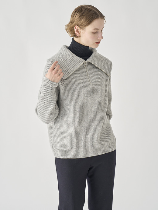 ［Eco Cashmere］カシミヤ混 ハーフジップ ビッグカラー長袖ニットプルオーバー | NEWRY | 7G 詳細画像 POLAR 7