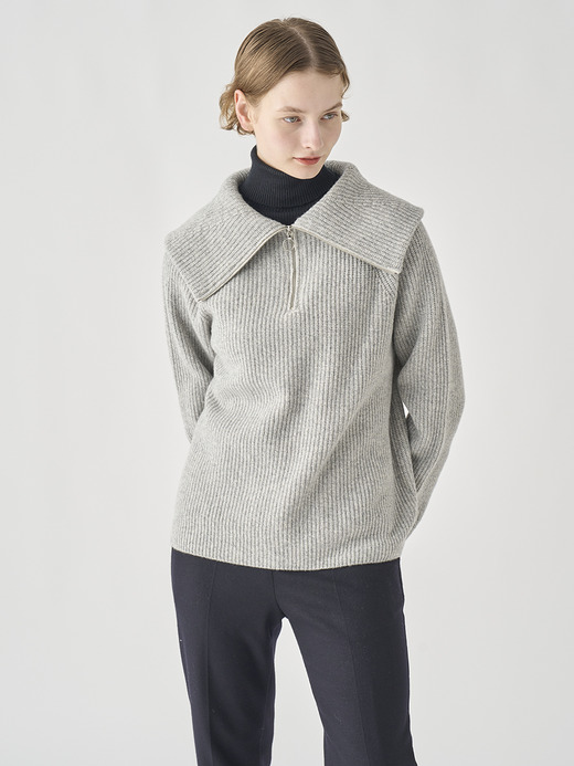 ［Eco Cashmere］カシミヤ混 ハーフジップ ビッグカラー長袖ニットプルオーバー | NEWRY | 7G 詳細画像 POLAR 8