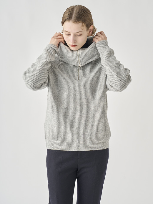［Eco Cashmere］カシミヤ混 ハーフジップ ビッグカラー長袖ニットプルオーバー | NEWRY | 7G 詳細画像 POLAR 9