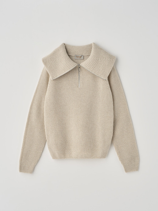 ［Eco Cashmere］カシミヤ混 ハーフジップ ビッグカラー長袖ニットプルオーバー | NEWRY | 7G 詳細画像 PAMPAS 1
