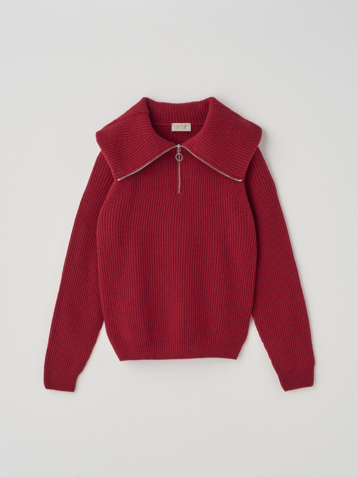 ［Eco Cashmere］カシミヤ混 ハーフジップ ビッグカラー長袖ニットプルオーバー | NEWRY | 7G 詳細画像 VERMILLION 1