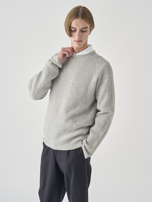 ［Eco Cashmere］カシミヤ混 クルーネック長袖ニットプルオーバー | OXNARD | 7G