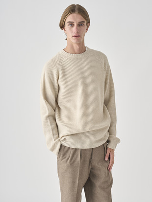 ［Eco Cashmere］カシミヤ混 クルーネック長袖ニットプルオーバー | OXNARD | 7G