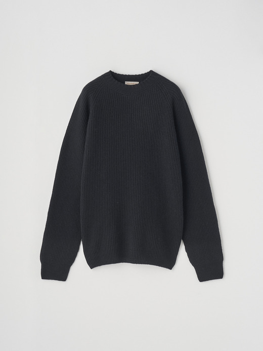 ［Eco Cashmere］カシミヤ混 クルーネック長袖ニットプルオーバー | OXNARD | 7G 詳細画像 BLACK 1